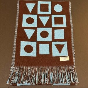 VTG 1970s Acrylic Jacquard Mod Geometric  Scarf MCM Pattern Brown & Blue Japan